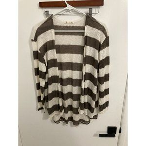 r2d apparel Women's Striped Knit Cardigan, Beige/Brown, Large